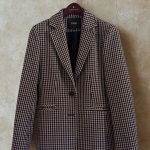 Maje Houndstooth Tailored Blazer | Black & Cream | Parisian Chic